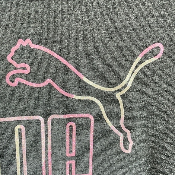 Puma Girls Gray Short‎ Sleeve T-Shirt Size 8 Criss-Cross Front Glitter Logo - Picture 3 of 10